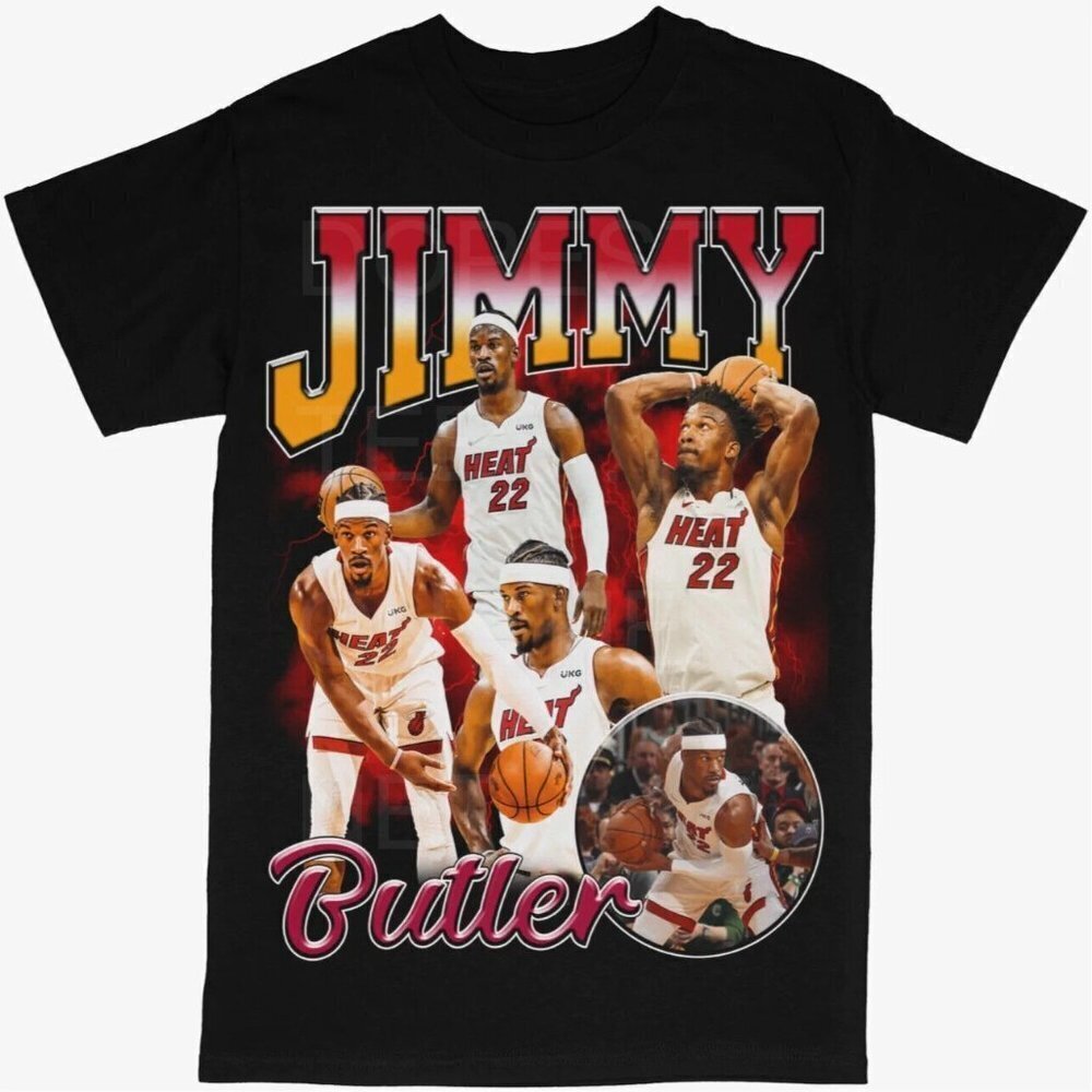 Gildan Jimmy Butler Miami Heat Basketball Black Crew Tshirt